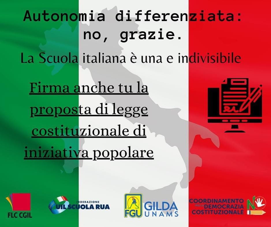 Autonomia differenziata, raccolta firme per legge costituzionale di iniziativa popolare